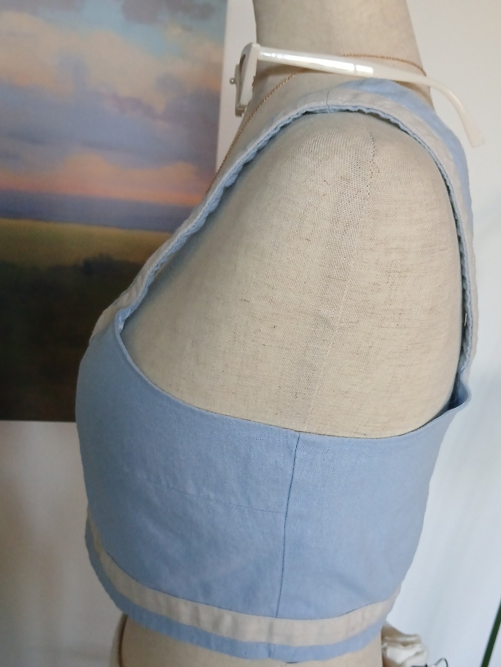 Avec Les Filles Light Blue and Cream Square Neck Crop Top XL - Picture 5 of 8